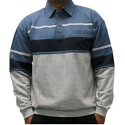 Classics by Palmland Horizontal Stripes Long Sleeve Banded Bottom Shirt (XXLarge, Blue HT)