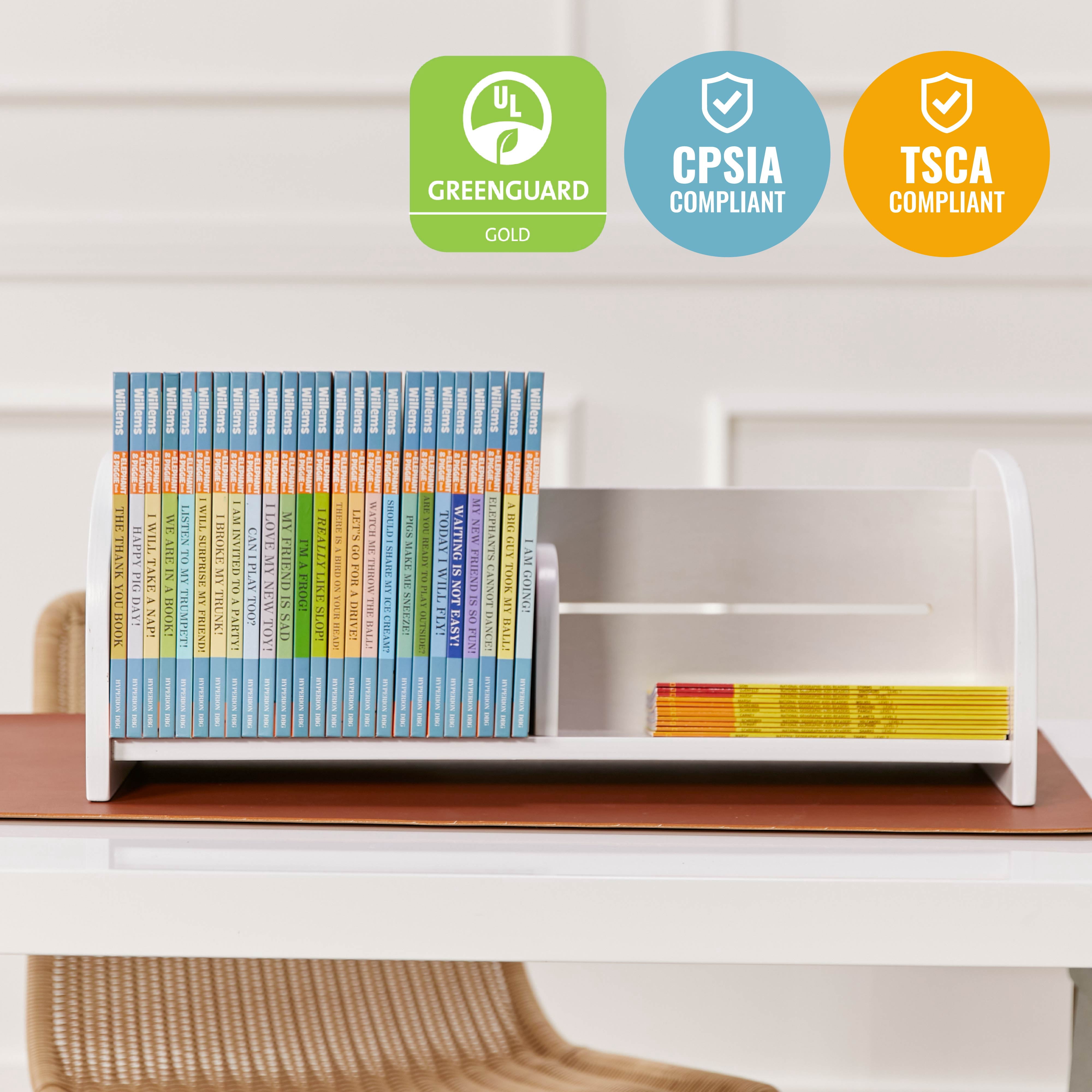 ECR4Kids Adjustable Forward-Facing Tabletop Book Display, Children's Furniture, White Wash