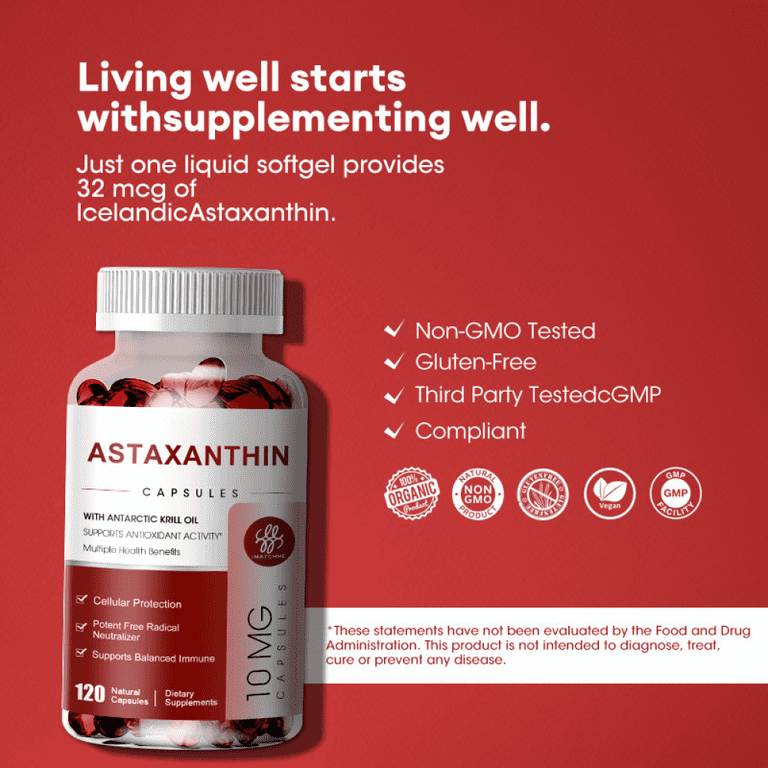 Astaxanthin Supplement, Maximum Absorption, Premium Astaxanthin Antioxidant  Supplements, Supports Eye & Joint Health, Non-GMO & Gluten Free - 120  Softgels