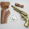thumbnail image 5 of Amazon Cap Denim Gun Juego de tres piezas Pistola de juguete de mezclilla occidental Pistola de mano con rueda izquierda con cubierta de cuero Suministros de arte de China, 5 of 5