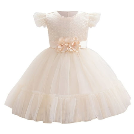 

2DXuixsh Baby Girl Dress Girls Flying Sleeve Flower Prints Princess Dress Custume Dress Mesh Dress Show Dress 5 Year Girl Dresses Beige Size 80