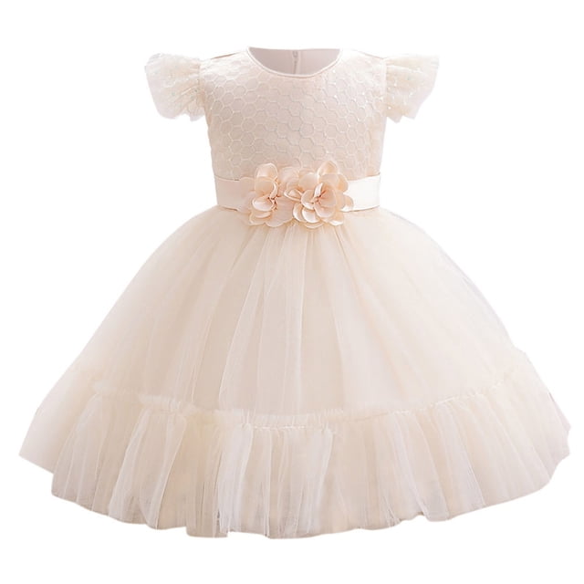 Felwors Bébé Filles Volant Manches Fleurs Imprimé Princesse Robe Robe de Princesse en Mesh Robe de Spectacle Robe