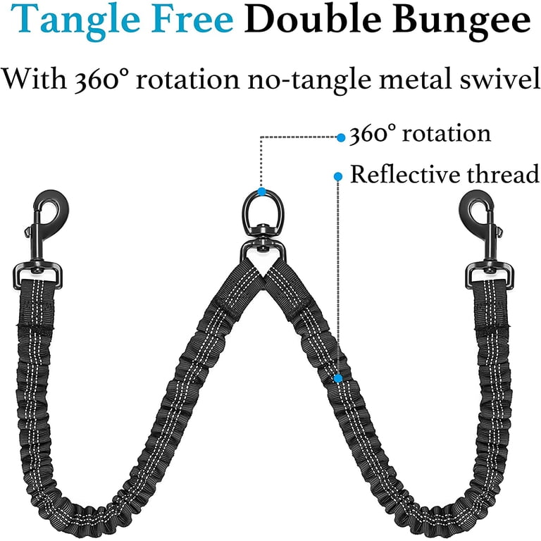 Dinosam Double Dog Leash, No-Tangle Black photo 6