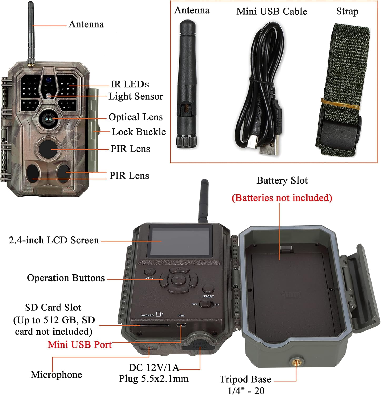 WiFi Trail Camera Game Cam 64MP 1296P HD Video Sound Recording, Clear Night Vision & 0.1s High Sensitivity Motion Detection 120° Wide Angle for Wildlife, Observation of Backyard, Farm