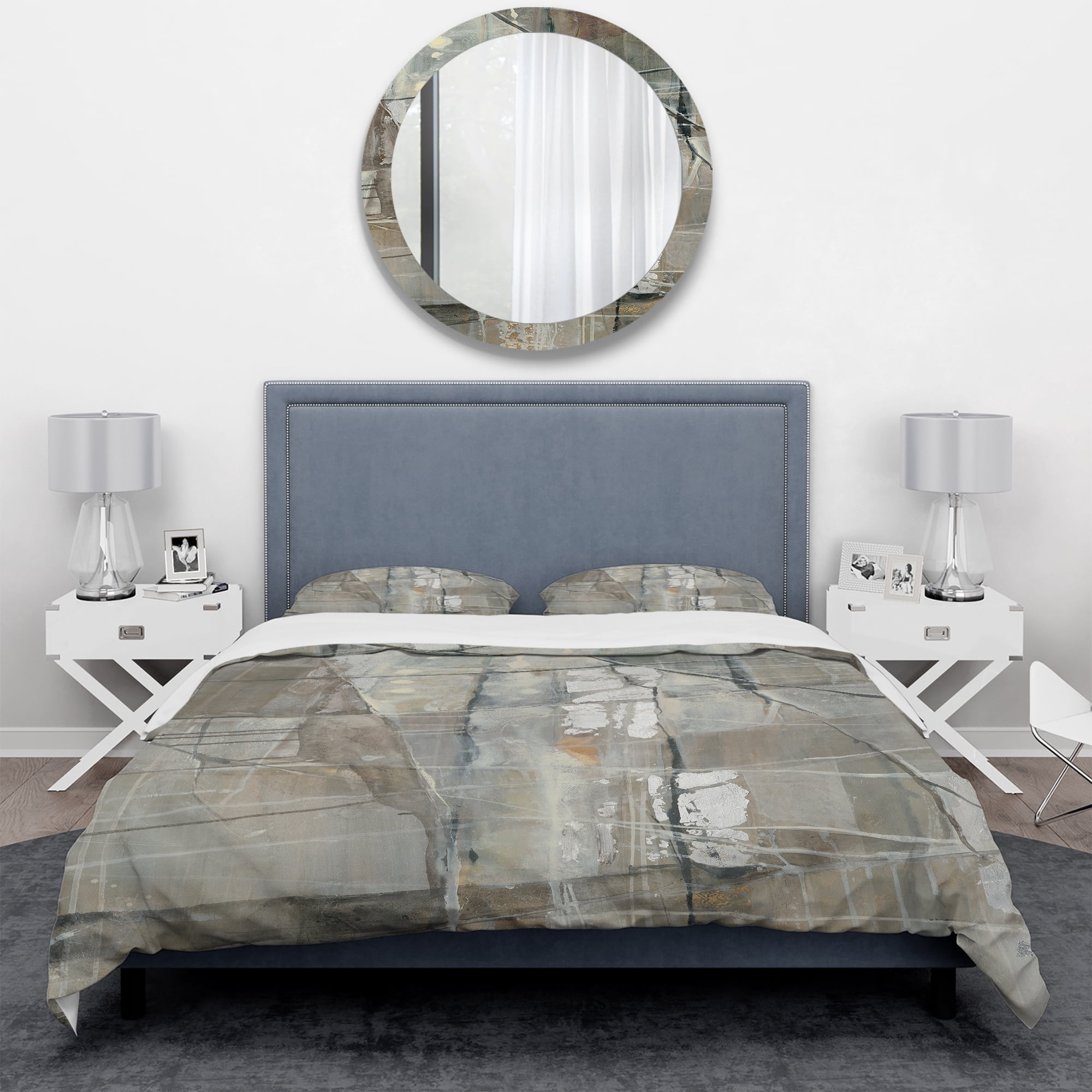 Designart 'Silver and Beige Abstract Waterpainting' Geometric Duvet Cover Set