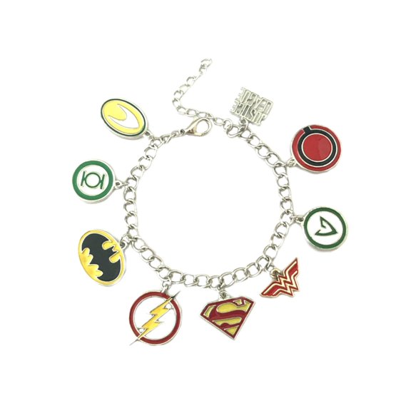 Justice League Superhero Comic Movie Fashion Silvertone Novelty Charm Bracelet