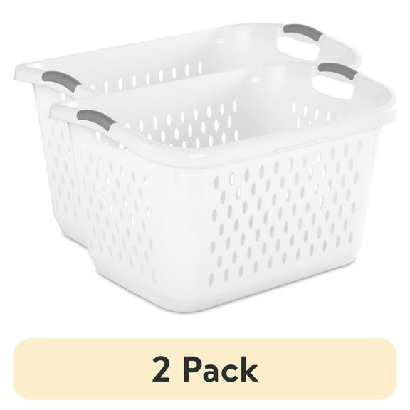 (2 pack) Sterilite Extra Large 2.7 Bushel Plastic Laundry Basket with 2 Carry Handles, White, Adult