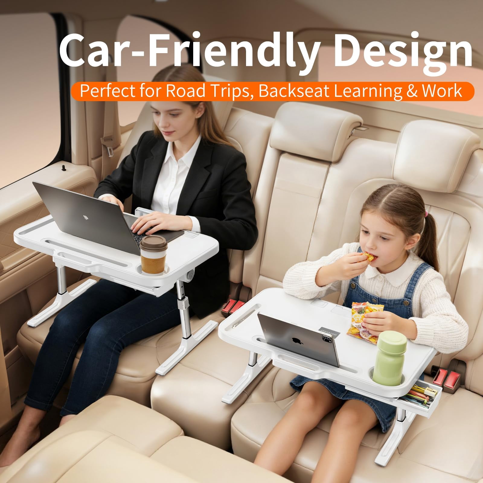Laptop Desk Bed Table Adjustable Lap Tray Portable Folding Couch With Bookstand & Storage Drawer Car Rear Seat Sofa Floor Stand For Adult Reading Writing Eating