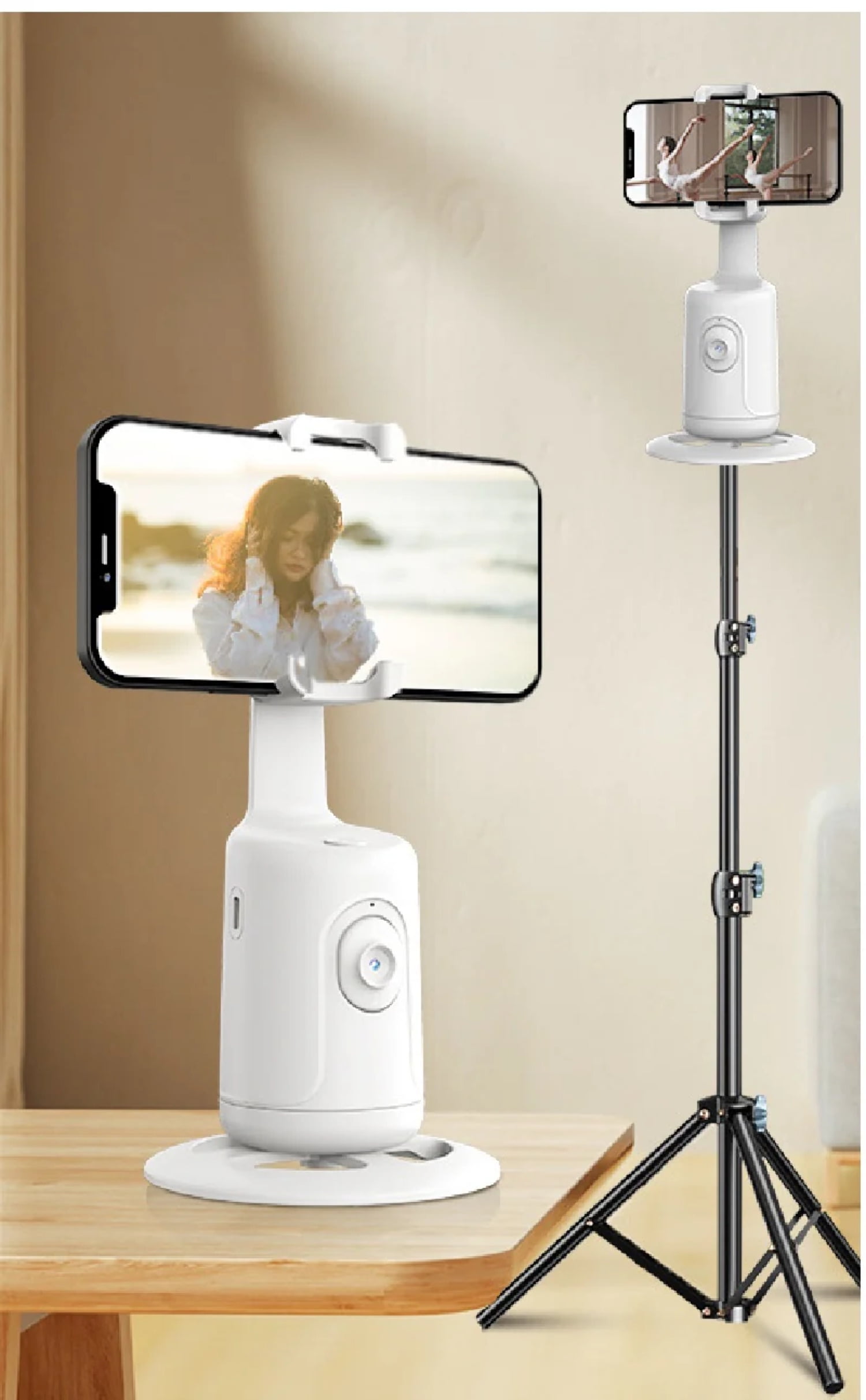 360 Auto Face Tracking Gimbal AI Smart Gimbal Face Tracking Auto Phone Holder for Smartphone Video Vlog Live Stabilizer Tripod… (White)