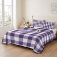 thumbnail image 2 of King Quilt Set 96''x106'', Purple Checkered Lightweight Summer Bedspread Coverlet Set with 2 Pillow Shams, Farmhouse Buffalo Plaid Breathable All Season Quilt Bedding for Bedroom/Guest Room, 2 of 9