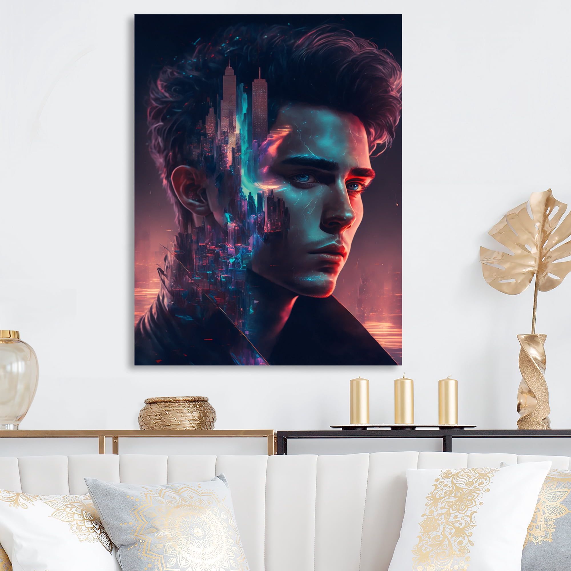 Designart Double Exposure Man Portrait Sci-Fi II Canvas Wall Art
