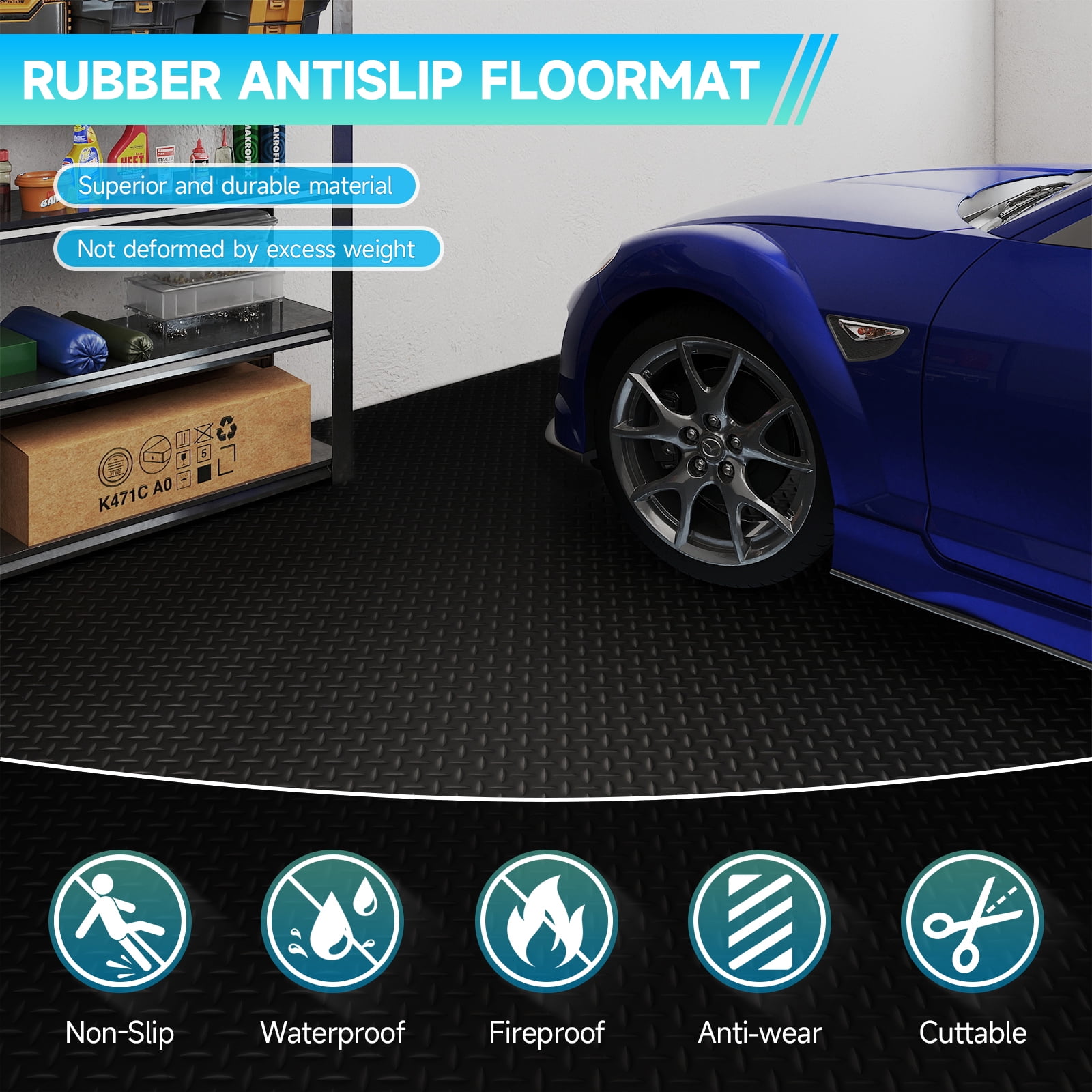 7.5 x 28 FT Garage Floor Mat, Thickened Diamond Plate PVC Garage Mats Flooring Roll for Under Car, Garage Car Parking Mats for Compact SUVS, Sports Car