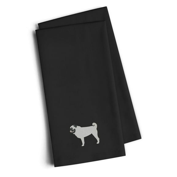 Pug Black Embroidered Towel Set of 2
