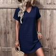 thumbnail image 2 of Mingw Womens Short Sleeve Mini Dress Summer Babydoll T Shirt Skirts for Women Classic Fit Timeless Sundress Tiered Pleated Swing Flowy Loose Beach Casual Smocked ,3XL,Navy, 2 of 6