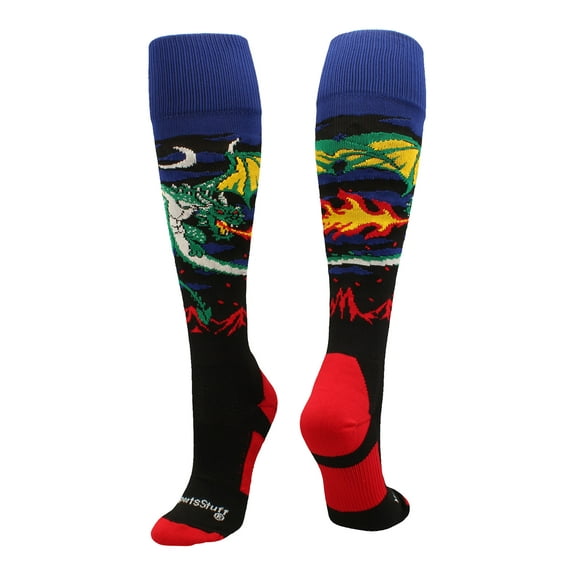 Medieval Dragon Soccer Style OTC Socks (Black/Red, Medium)
