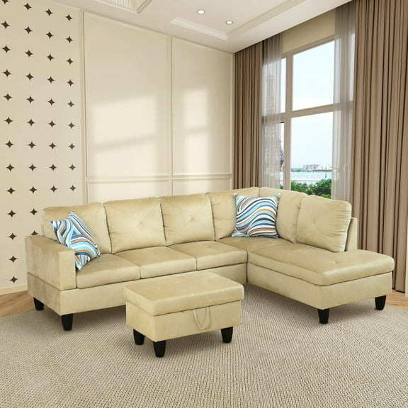Microfiber 2 Piece Sectional Sofa Living Room L Shape Sofa and Lounge Sofa, Beige