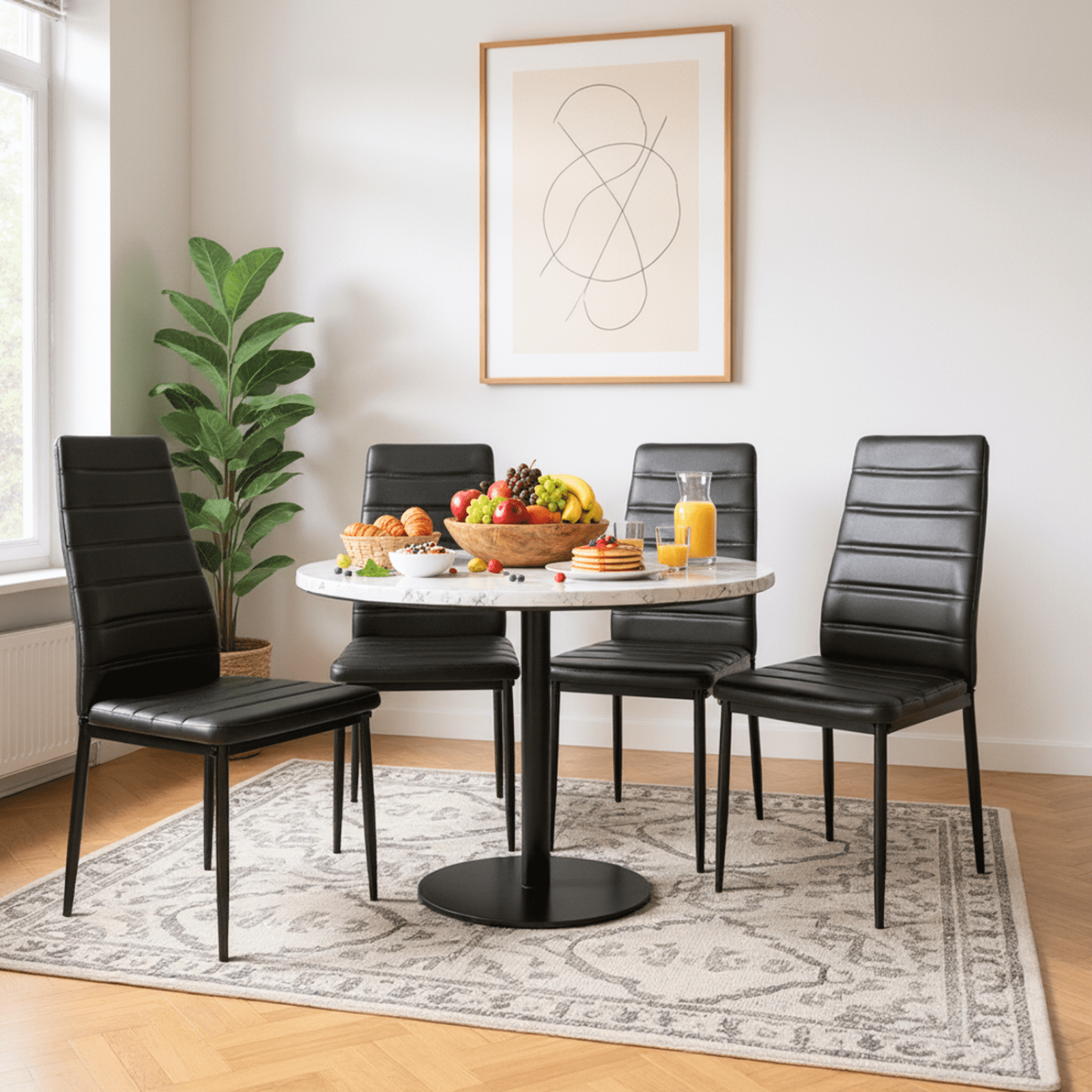 Homy Casa Set of 4 Black Faux Leather Dining Chairs Modern Slim-Back Kitchen & Dining Room Seating