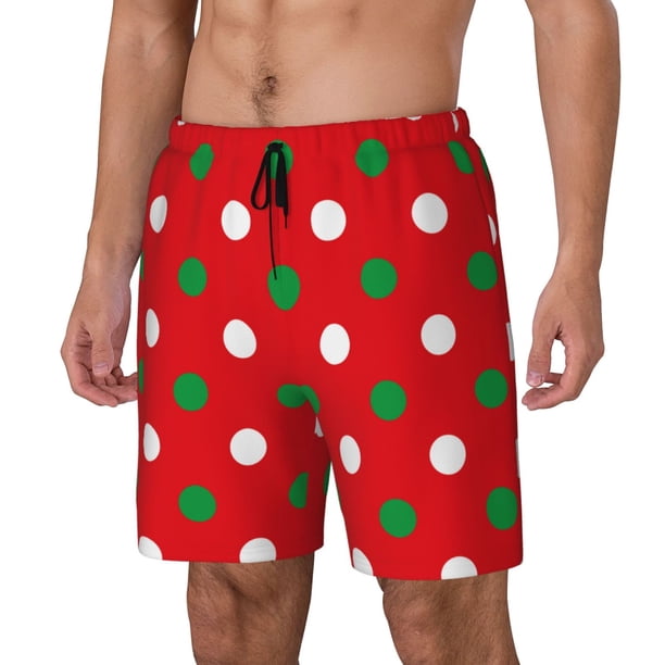 Balery White and Green Polka Dot Bañador para hombre, shorts de playa de secado rápido con entrepierna y forro de compresión-Large