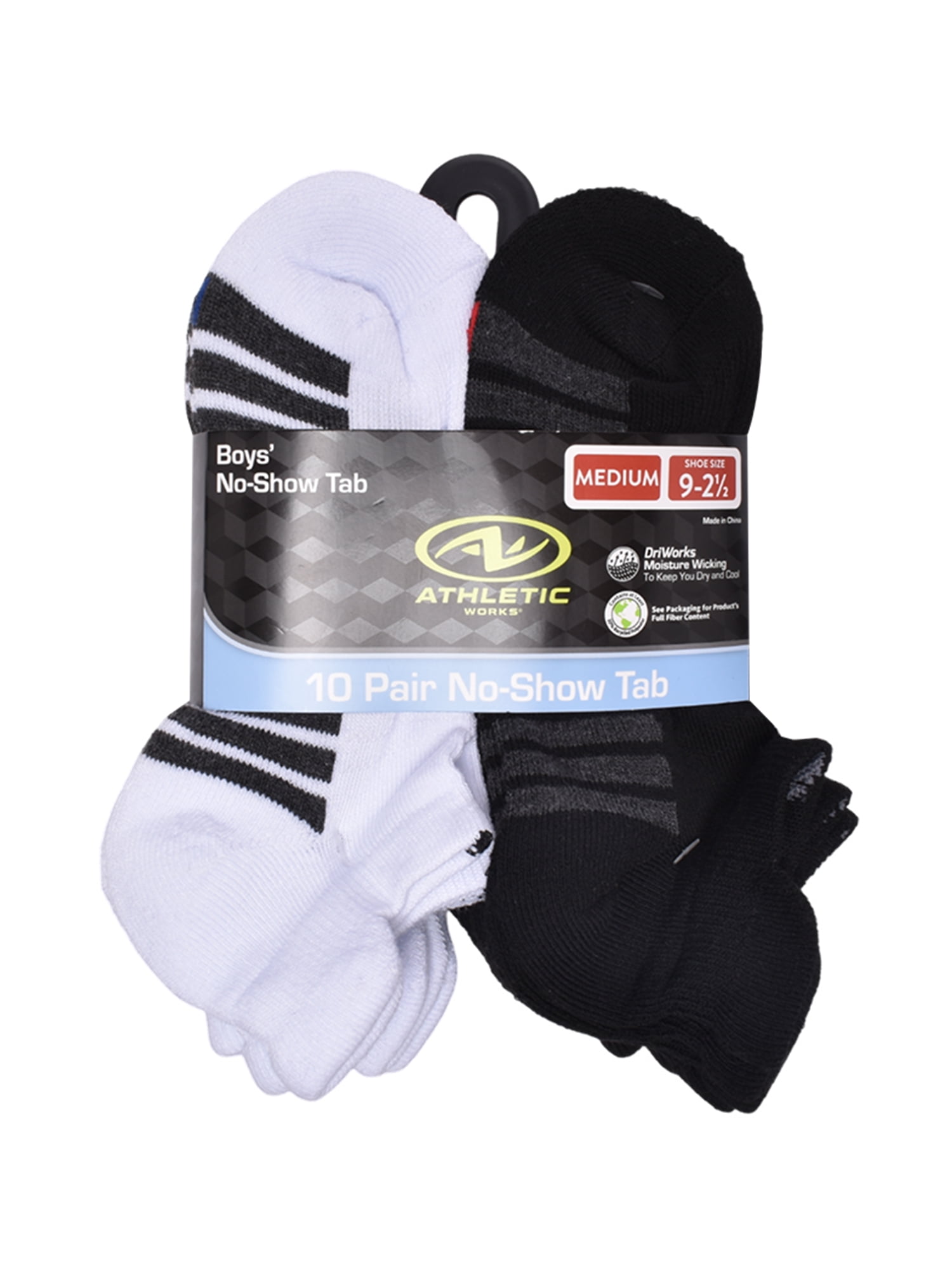 Athletic Works Boys Cushion Heel Tab No Show, 10 Pack, Sizes S-L