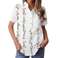thumbnail image 1 of Gibobby Playeras Mujer Camisetas Cuello V Camisa moda para mujer Botón cuello Top casual manga corta(Blanco,CH), 1 of 5