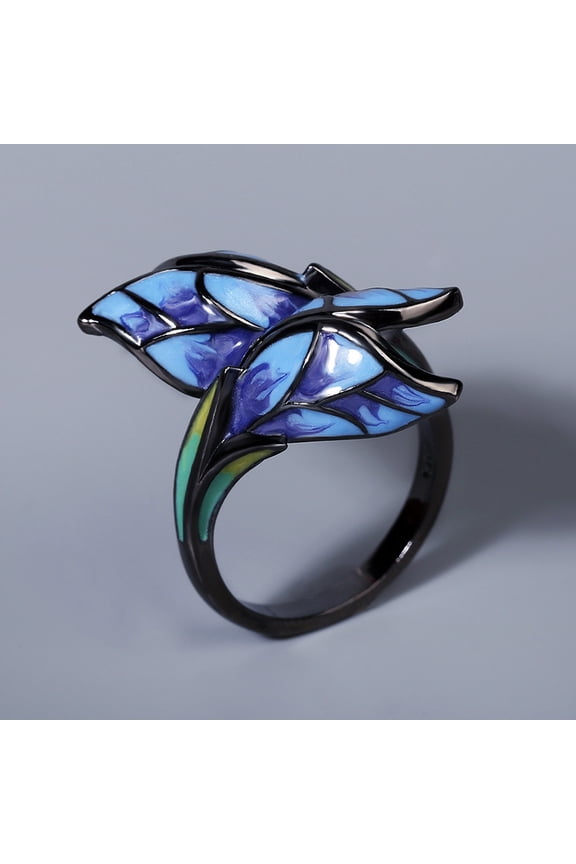 925 Sterling Silver Elegant Natural Ladies Jewelry Enamel Color Ring Noble Cloisonne Pansy Cocktail Party Fashion Ring Engagement Wedding Jewelry Size 6-10