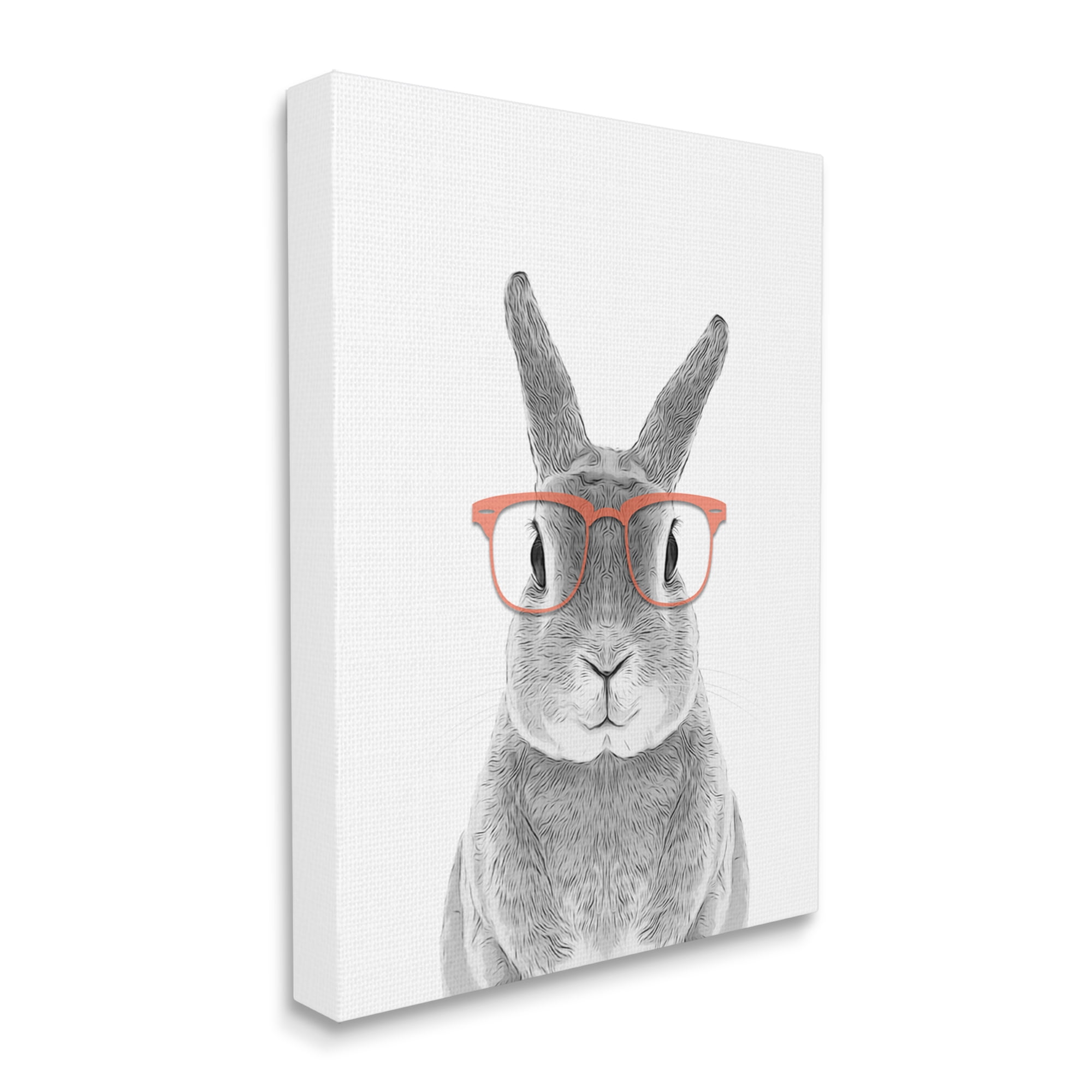 Stupell Industries Cute Bunny Rabbit Glasses Monochrome Illustration Kids Painting Gallery-Wrapped Canvas Print Wall Art, 36 x 48, Design by Annalisa Latella