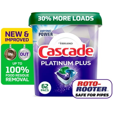 Cascade Platinum Plus Dishwasher Pods, Dishwasher Detergent, Dish Detergent Soap, Fresh, 62 Count