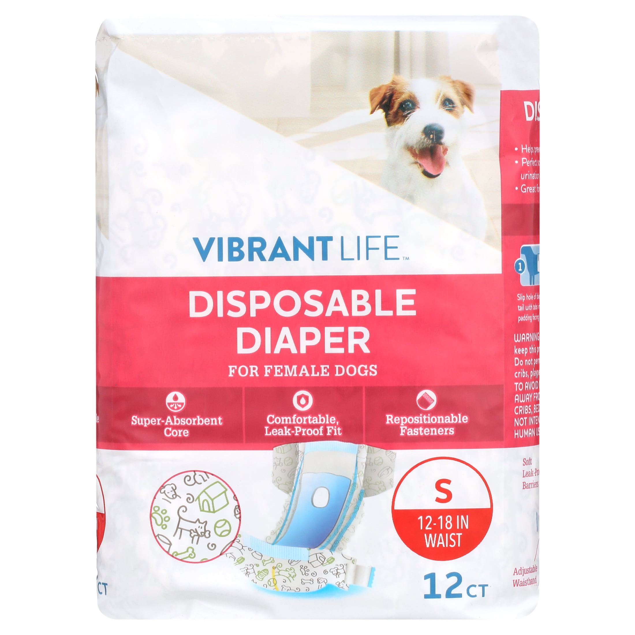 Vibrant Life Disposable Diapers for Female Dogs, Medium, 18 to 25