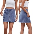 thumbnail image 4 of Chenyin Women's Cargo Denim Skirt Washed Casual Mini Skirt Spring Summer High Waist Jeans Skorts Skirt for Womens S-2XL, 4 of 9