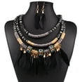 thumbnail image 1 of Kojooin Feather Pendant Multi Layers Tribal Bib Necklace Statement Earring Jewelry Set, 1 of 7