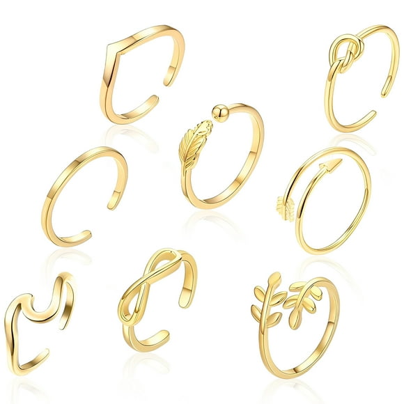 relayinert 8pcs/set Adjustable Women S Ring – Timeless And Classic With Metallic Luster Official