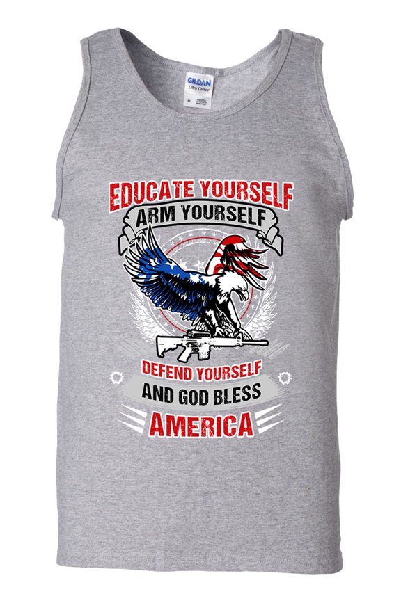 Educate Arm Defend Yourself USA God Bless America Patriotic DT Adult Tank Top