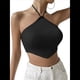 thumbnail image 3 of Top Corto de Punto con Cuello Halter, Sin Mangas y Dobladillo Asimétrico Anudado para Mujer Negro M, 3 of 4