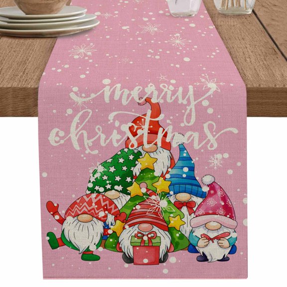 nqOlkjepod Christmas Pink Table Runner 120 Inches Long Farmhouse Dress Scarves, Winter Gnomes Snowflakes Xmas Pine Tree Dining Tablerunner for Coffee Table/Kitchen Island/Party Décor, 13" x 120"