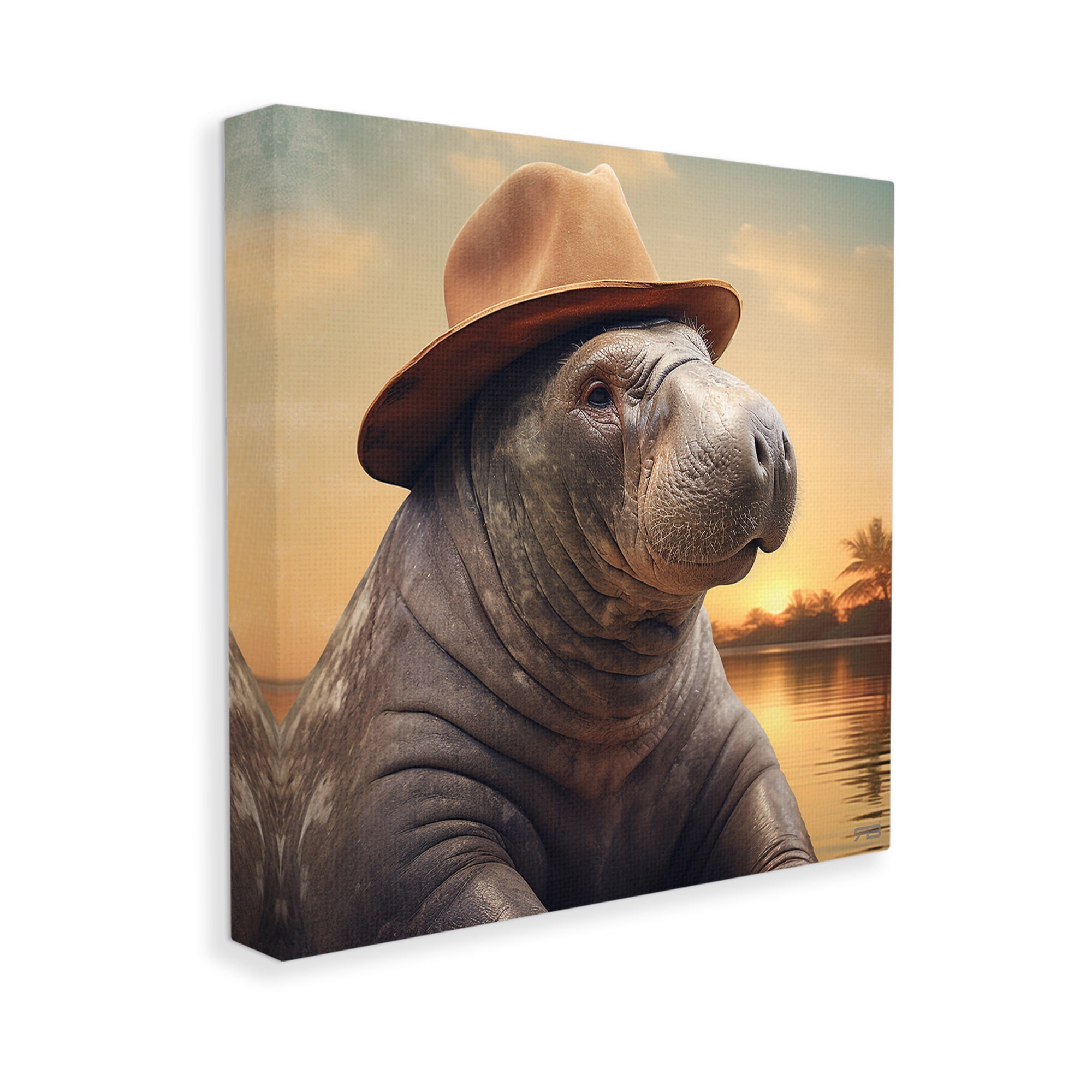 Stupell Industries Tropical Manatee at Sunset Animals & Insects Painting Gallery Wrapped Canvas Art Print Wall Art, 36 x 36