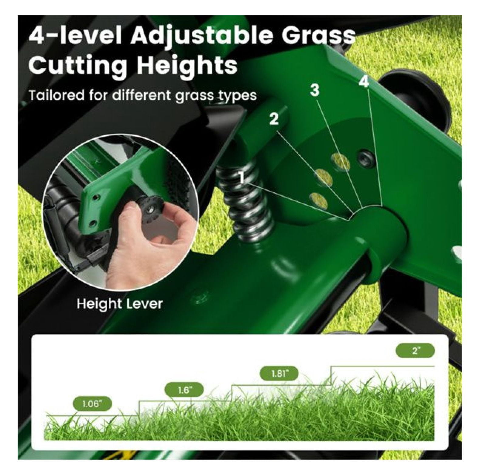 14 Inch Reel Lawn Mower with Grass Catcher - Manual Push Mower, Adjustable Height, 2-in-1 Cutting, Quiet Operation for Small Yards