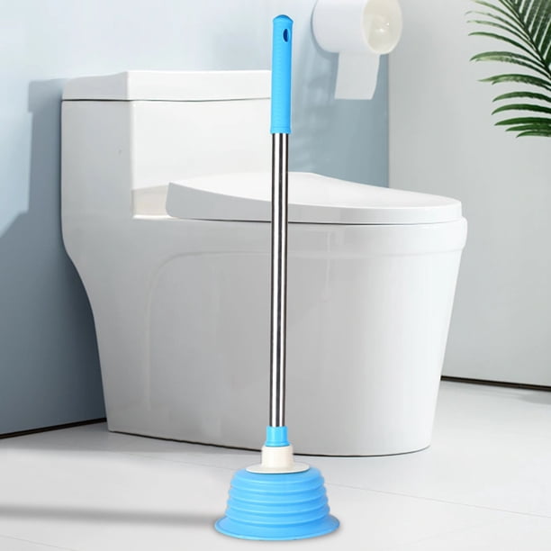 Desatascador De Inodoros Inodoros manuales Émbolo Fuerte Succión A prueba de salpicaduras Baño Cocina (Azul)