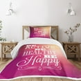 thumbnail image 3 of Ambesonne Fitness Quilted Bedspread Set 2 Pcs, Be Active Be Happy Pattern, Twin Size, Fuchsia White and Peach, 3 of 6