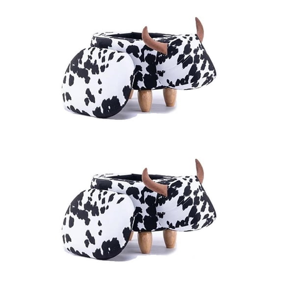 Pemberly Row Set of 2 The Cow Fabric Storage Ottoman/Stool in Black and White