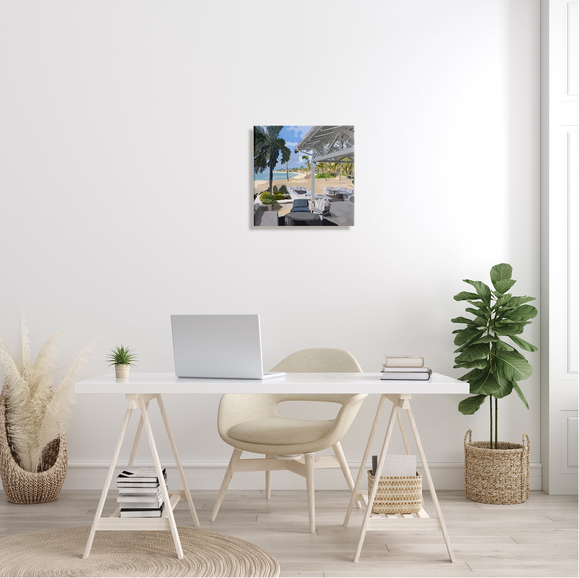 Stupell Industries Tropical Ocean Pergola Patio Lush Palm Trees Graphic Art Gallery Wrapped Canvas Print Wall Art, Design by Amelia Noyes