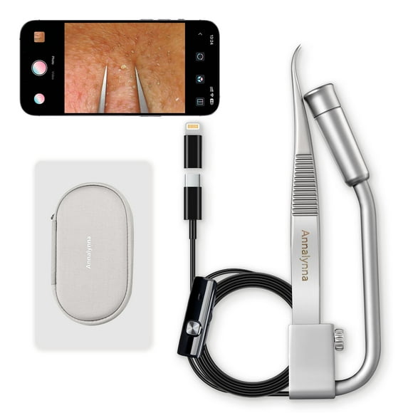 Luma 1 Visual Black Head Remover Tweezers with Camera - Pimple Popper Tweezers with Camera 20x Magnification, 1080P, 8 LED Lights, Dolphin Design Non-Magnetic Tweezers,