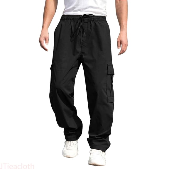 JTieacloth Mens Versatile All Season Cargo Pants Multi Pocket Hem Solid Color Plus Size Outdoor Trousers Mens Cargo Pants Black