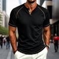thumbnail image 2 of Men's Short Sleeve T-ShirtWaffle Henley , Contrast Stitching Raglan Sleeve Breathable Summer Casual Top,Black,S, 2 of 7