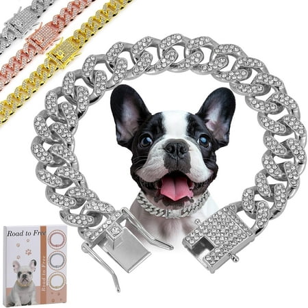 Hgudesign Gold Dog Chain Diamond Collar Wal Metal Chain Collar with Secure Buckle  Pet Cuban Style Collar Jewelry Accessories for Small Medium Large Dogs  Available in Multiple Pet Gift (Gold