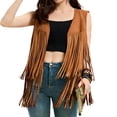thumbnail image 3 of Stichou Womens Faux Suede Tassel Fringe Vest Sleeveless Western Cowgirl Vest 70s Costume Tops Trendy Jacket Khaki 2XL, 3 of 5