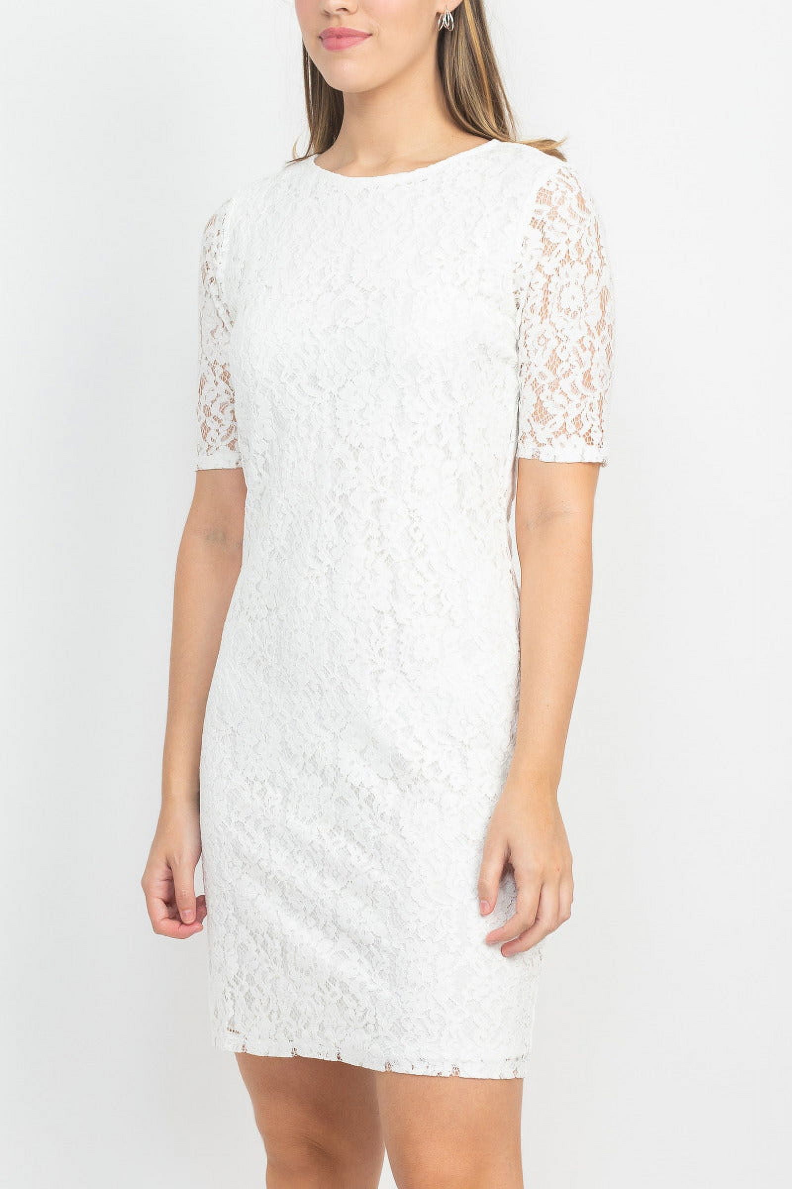 women's nina leonard floral lace sheath cocktail dress Women's Nina Leonard Floral Lace Trimmed Short Sleeve Mini Sheath Dress, Size: Small, White Team