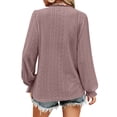 thumbnail image 4 of Yigetop Eyelet Tops for Women, Women's Solid Color V Neck T Shirt Autumn Hollow Out Casual Pleated Sleeve Lace Sleeve Top Dressy Blouses for Women Long Sleeve Light Pink M, 4 of 6