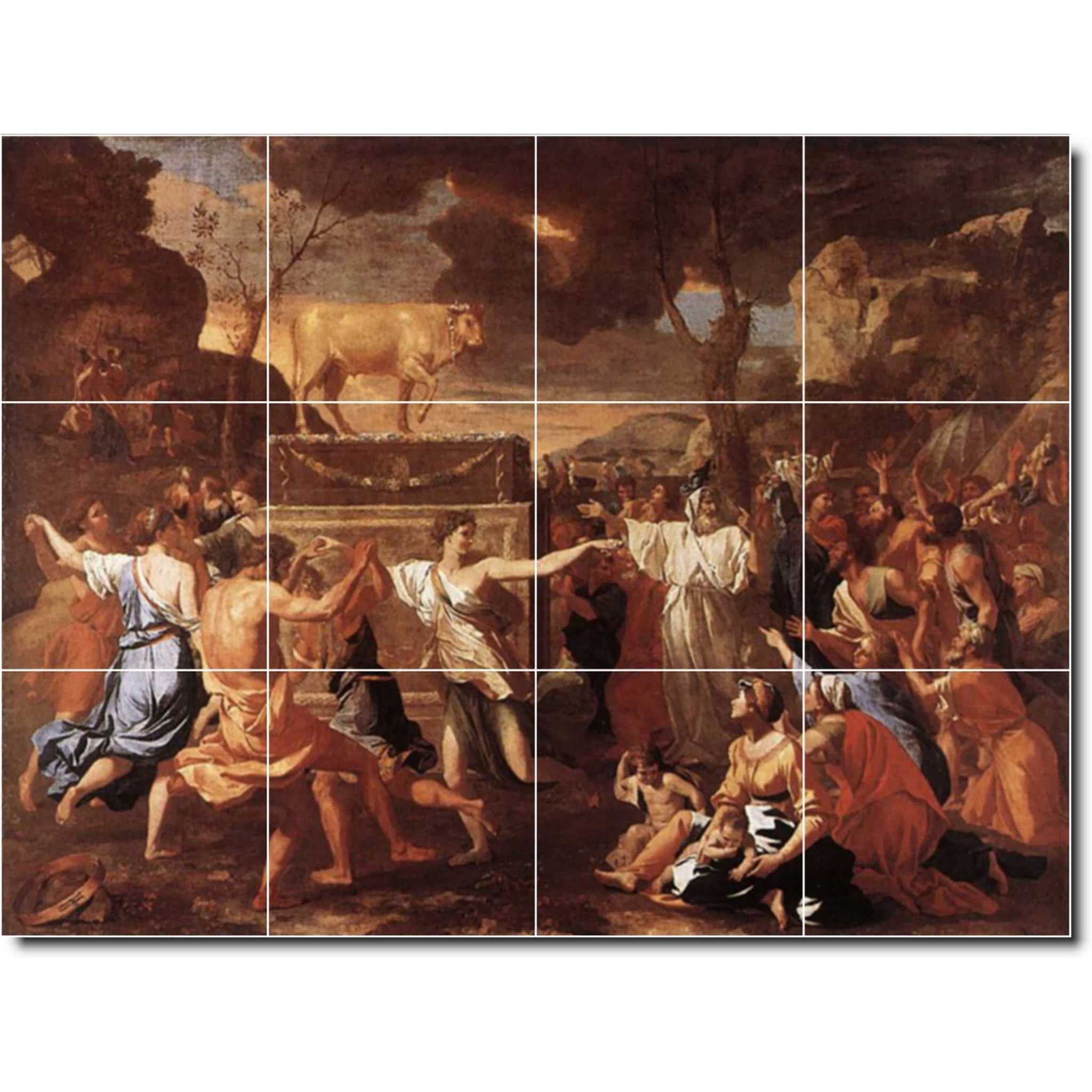 Ceramic Tile Mural-Nicholas Poussin Mythology Floor Tile Mural 25. 17" w x 12.75" h using (12) 4.25 x 4.25 ceramic tiles