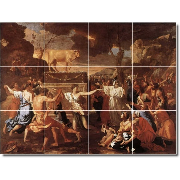 Ceramic Tile Mural-Nicholas Poussin Mythology Floor Tile Mural 25. 17" w x 12.75" h using (12) 4.25 x 4.25 ceramic tiles