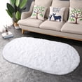 thumbnail image 5 of Junovo Ultra Soft Fluffy Bedroom Rugs Kids Room Carpet Oval Modern Shaggy Area Rugs 2.6' X 5.3', White, 5 of 7